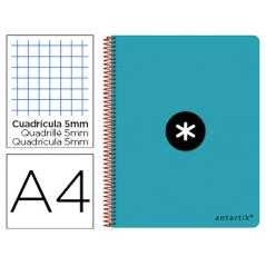 Cuaderno espiral liderpapel a4 antartik tapa dura 80h 100 gr cuadro 5mm color turquesa