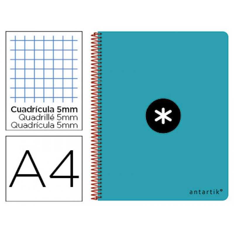 Cuaderno espiral liderpapel a4 antartik tapa dura 80h 100 gr cuadro 5mm color turquesa
