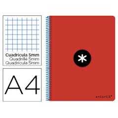 Cuaderno espiral liderpapel a4 antartik tapa dura 80h 100 gr cuadro 5mm color rojo