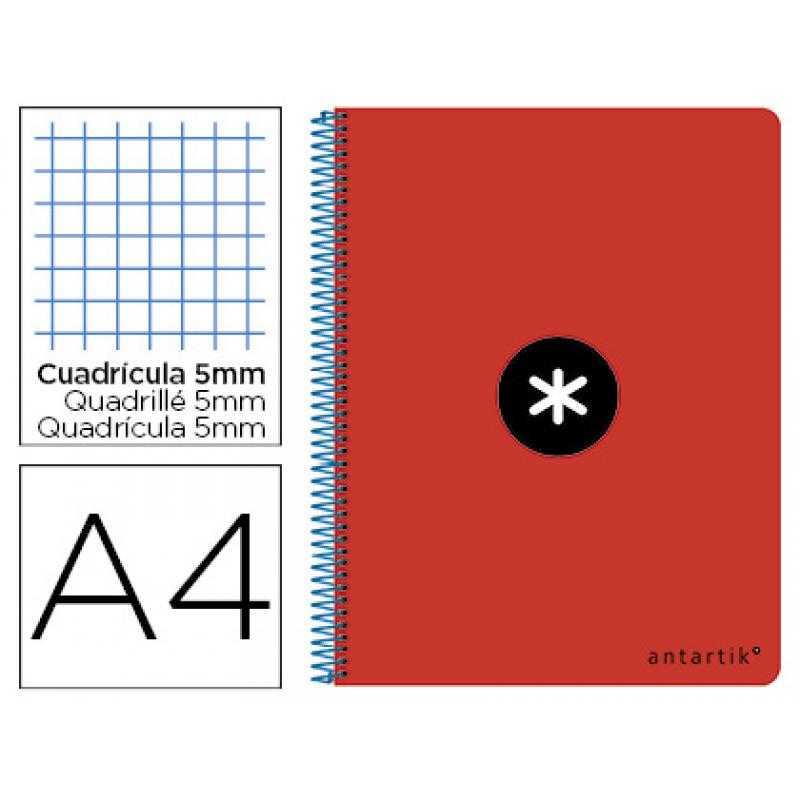 Cuaderno espiral liderpapel a4 antartik tapa dura 80h 100 gr cuadro 5mm color rojo