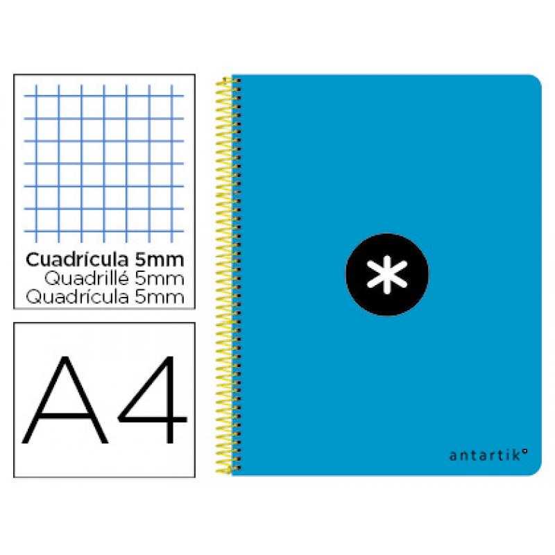 Cuaderno espiral liderpapel a4 antartik tapa dura 80h 100 gr cuadro 5mm color azul