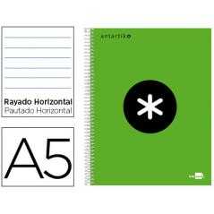 Cuaderno espiral liderpapel a5 micro antartik tapa forrada 120h 100 gr horizontal 5 bandas 6 taladros color verde fluouo