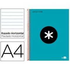 Cuaderno espiral liderpapel a4 micro antartik tapa forrada 120h 100 gr horizontal 5 bandas 4 taladros color turquesa