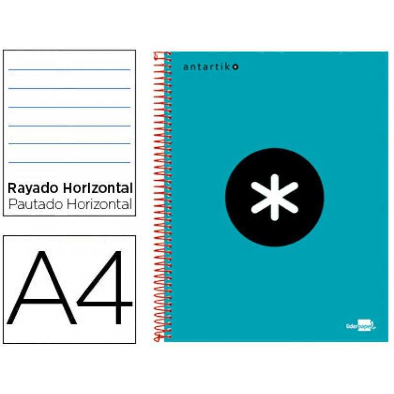 Cuaderno espiral liderpapel a4 micro antartik tapa forrada 120h 100 gr horizontal 5 bandas 4 taladros color turquesa