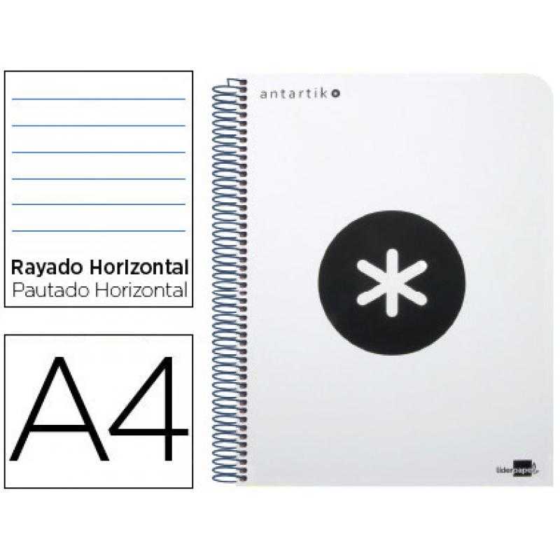 Cuaderno espiral liderpapel a4 micro antartik tapa plástico 120h 100 gr horizontal 5 bandas 4 taladros color blanco
