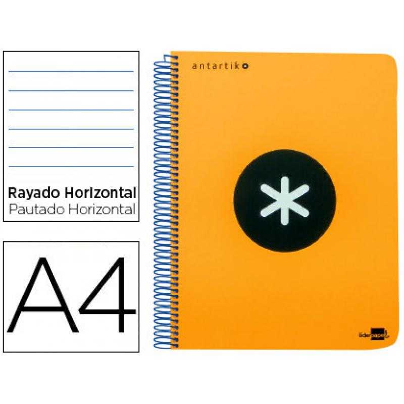 Cuaderno espiral liderpapel a4 micro antartik tapa plástico 120h 100 gr horizontal 5 bandas 4 taladros naranja flúor