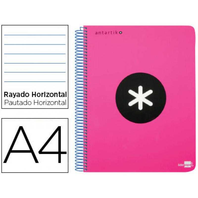 Cuaderno espiral liderpapel a4 micro antartik tapa plástico 120h 100 gr horizontal 5 bandas 4 taladros rosa flúor