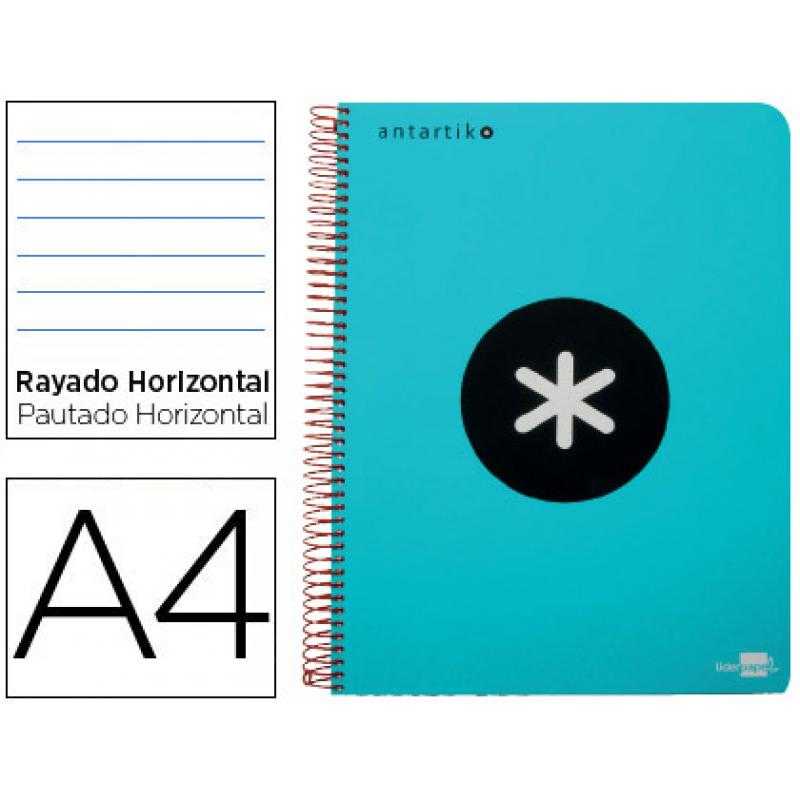 Cuaderno espiral liderpapel a4 micro antartik tapa plástico 120h 100 gr horizontal 5 bandas 4 taladros turquesa