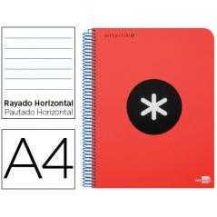 Cuaderno espiral liderpapel a4 micro antartik tapa plástico 120h 100 gr horizontal 5 bandas 4 taladros color rojo