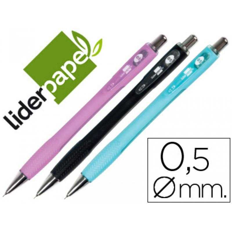 Portaminas liderpapel shaker 0.5 mm con goma sujecion soft y punta retráctil colores surtidos