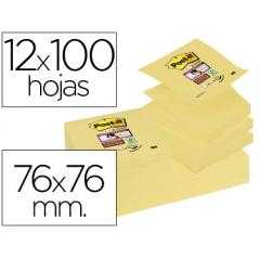 Bloc de notas adhesivas quita y pon post-it super sticky 76x76 mm zigzag con 12 bloc amarillo canario