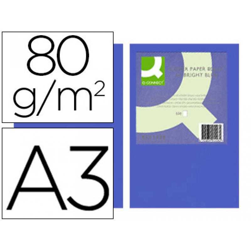 Papel color q-connect din a3 80gr azul intenso paquete de 500 hojas