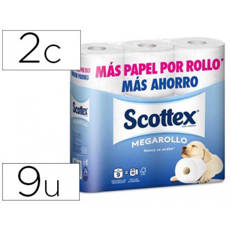Papel higiénico scottex megarrollo doble largo paquetede 9 rollos
