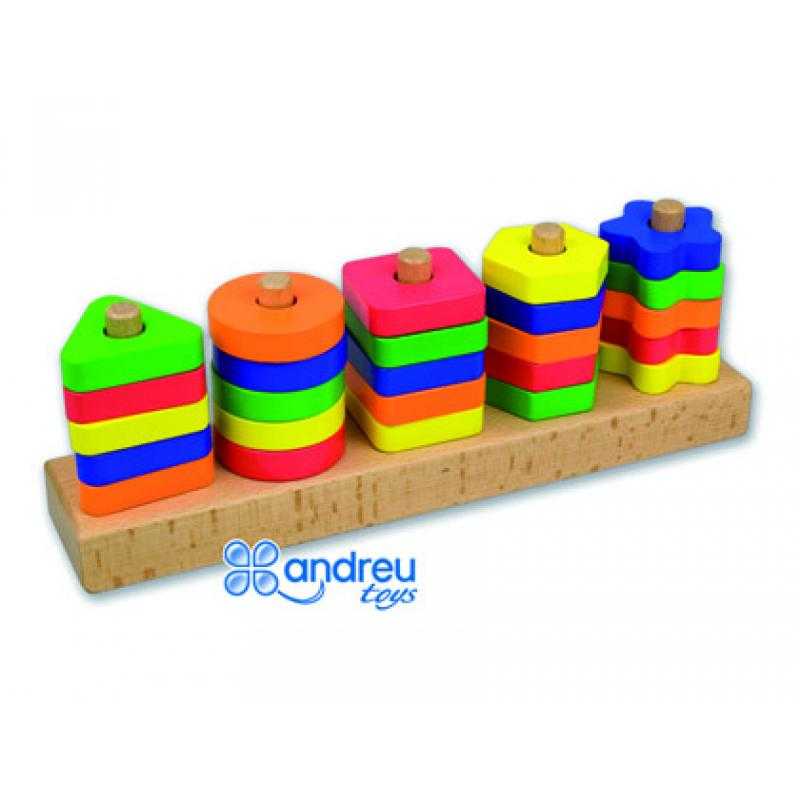 Juego andreutoys manipulacion 25 piezas geometricas + 12 plantillas doble cara 32,8x19,2x7,1 cm
