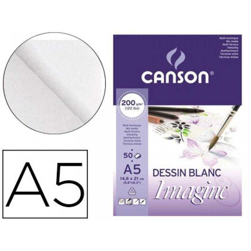 Bloc dibujo multitecnicas canson imagine din a5 encolado liso 14,8x21 cm 50 hojas 200 gr