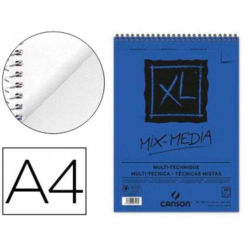 Bloc dibujo acuarela canson xl mix media grano medio din a4 microperforado espiral 21x29,7 cm 30 hojas 300 gr