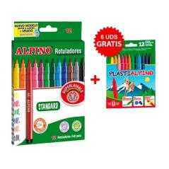 Rotuladores alpino standard 12 colores pack promo 12 cajas rotuladores + 6 cajas lápices plastialpino 12