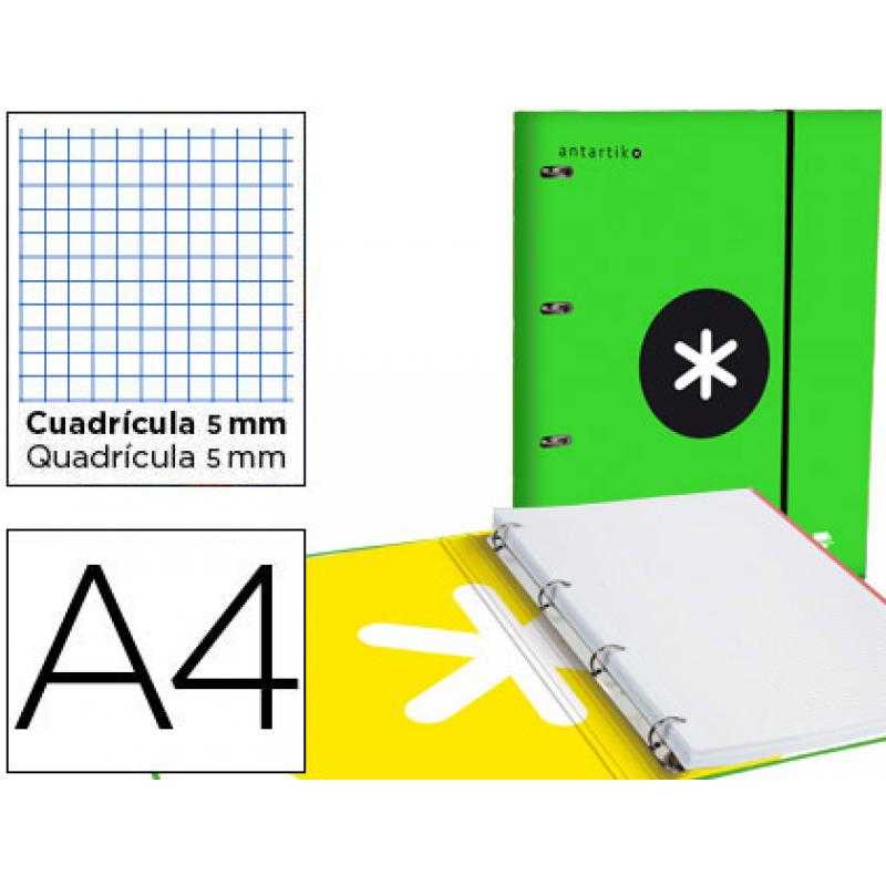 Carpeta con recambio y solapa liderpapel antartik a4 cuadro 5 mm forrada 4 anillas redondas 40mm color verde