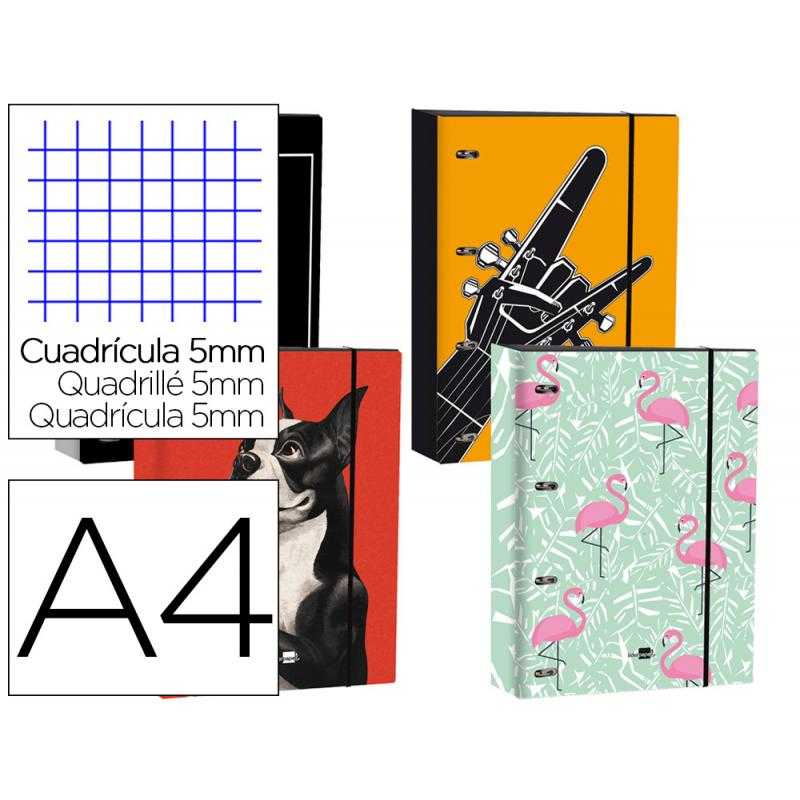 Carpeta liderpapel din a4 forrada con recambio 120 hojas 80 gr 5 mm 4 an. redondas 40 mm cierre goma
