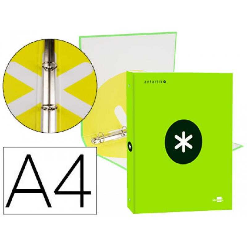Carpeta liderpapel antartik a4 forrada 4 anillas 25 mm redondas color verde
