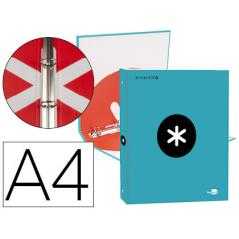 Carpeta liderpapel antartik a4 forrada 4 anillas 25 mm redondas color turquesa