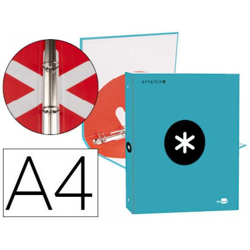 Carpeta liderpapel antartik a4 forrada 4 anillas 25 mm redondas color turquesa