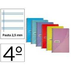 Cuaderno espiral papercop cuarto tapa plástico 80h 90 gr pauta 2,5 mm con margen colores surtidos