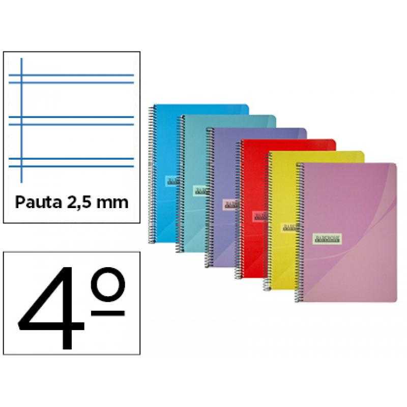 Cuaderno espiral papercop cuarto tapa plástico 80h 90 gr pauta 2,5 mm con margen colores surtidos