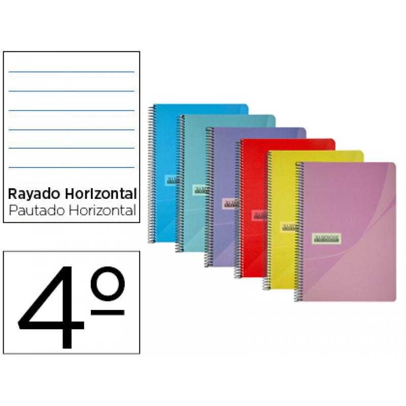 Cuaderno espiral papercop cuarto tapa plástico 80h 90 gr rayado horizontal con margen colores surtidos