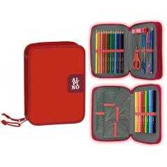 Plumier escolar alpino pequeño doble cremallera rojo 33 piezas