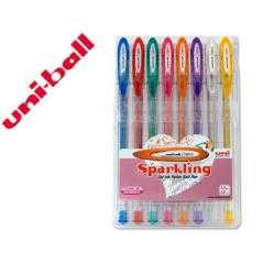 Bolígrafo uni ball um-120 signo 0,7 mm tinta gel estuche de 8 colores con purpurina