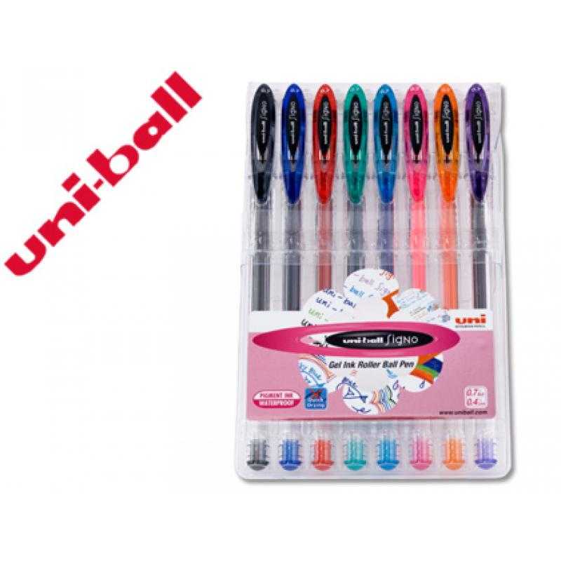 Bolígrafo uni ball um-120 signo 0,7 mm tinta gel estuche de 8 colores basicos