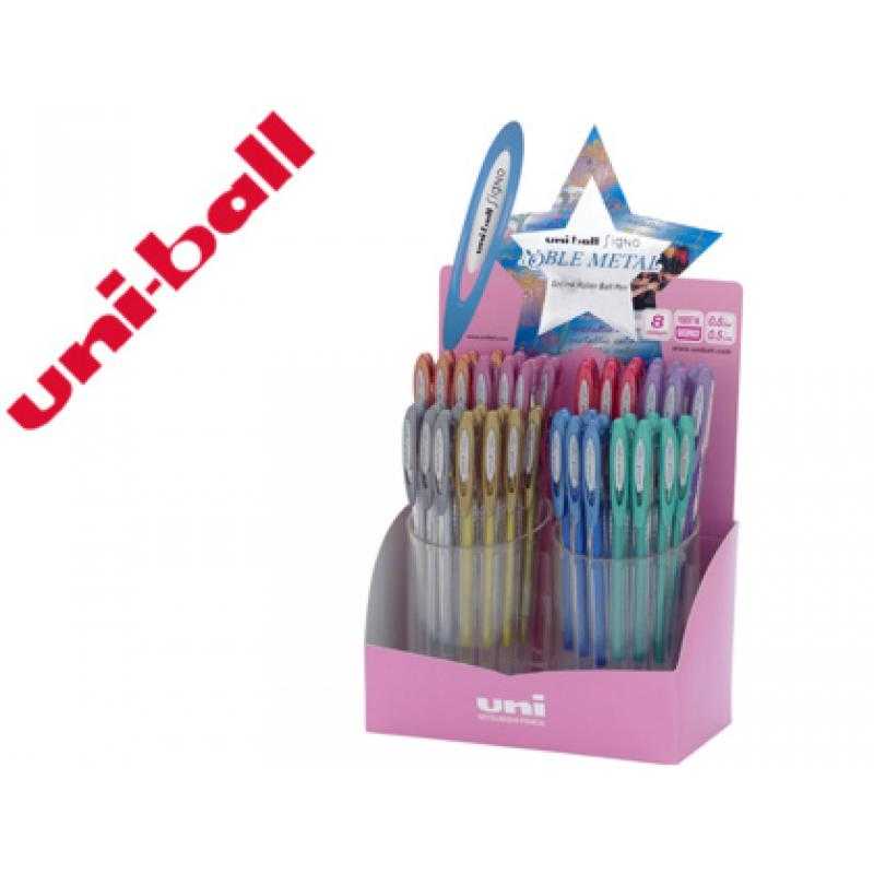 Bolígrafo uni ball um-120 signo 0,7 mm tinta gel expositor de 48 colores metalizados