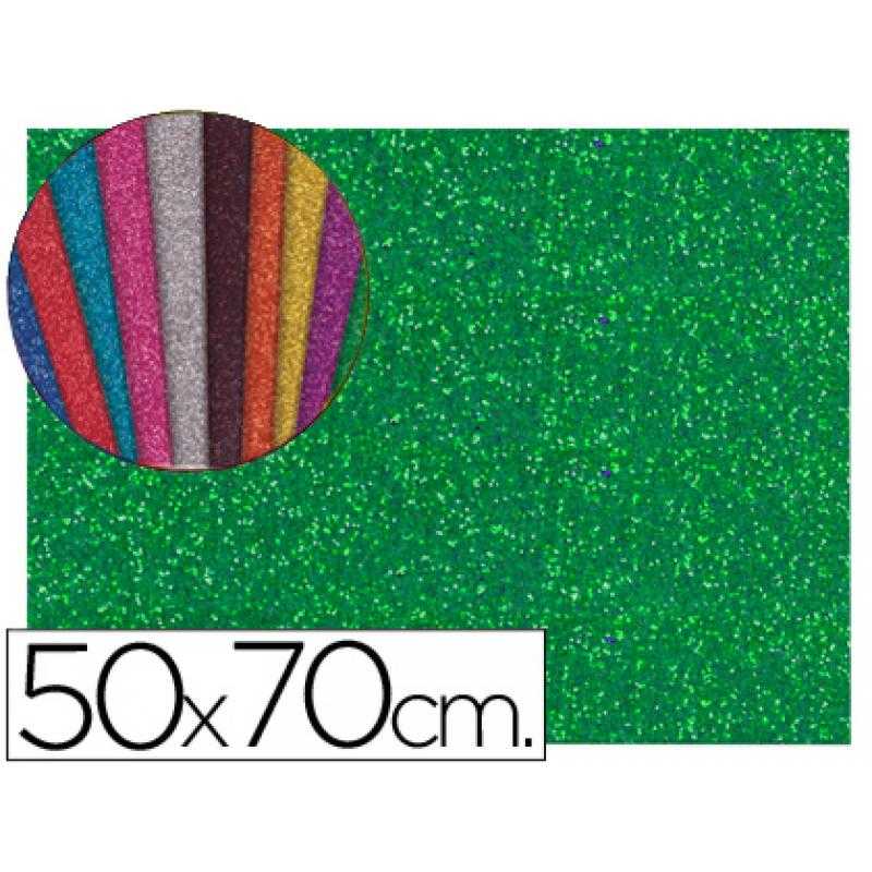 Goma eva con purpurina liderpapel 50x70cm 60g/m2 espesor 2mm verde