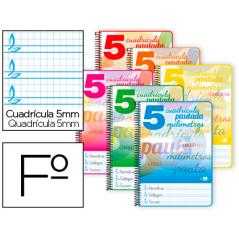 Cuaderno espiral liderpapel folio pautaguia tapa dura 80h 80 gr cuadro pautado 5mmcon margen colores surtidos