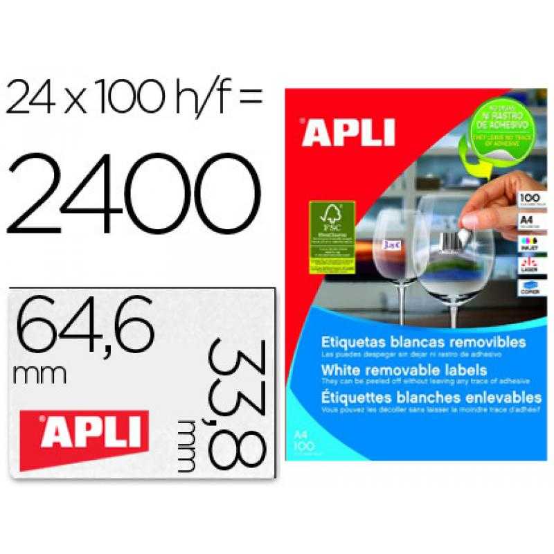 Etiqueta adhesivas apli 3056 tamaño 64,6 x 33,8 mm para fotocopiadora láser ink-jet caja con 100 hojas a-4 removi.