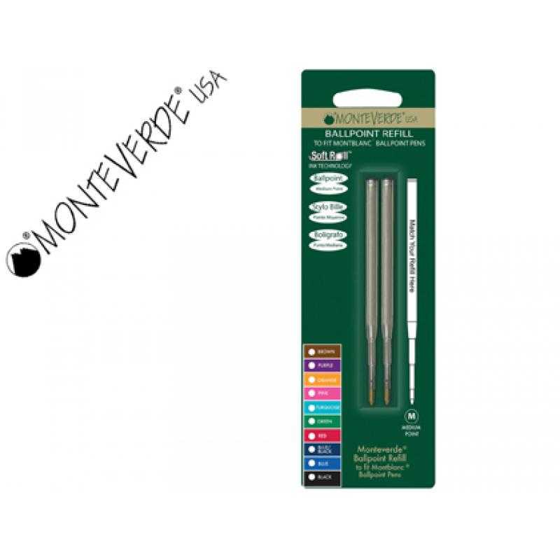 Recambio bolígrafo monteverde compatible con los de montblanc blister 2 unidades color azul punta media