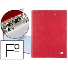Carpeta de 4 anillas 25mm redondas liderpapel folio cartón forrado paper coat roja con miniclip