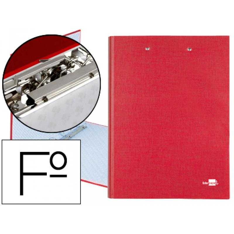 Carpeta de 4 anillas 25mm redondas liderpapel folio cartón forrado paper coat roja con miniclip