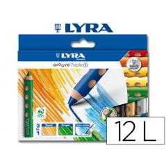 Lápices de colores acuarelable lyra groove tripletriangular minas 10mm caja de 12 colores