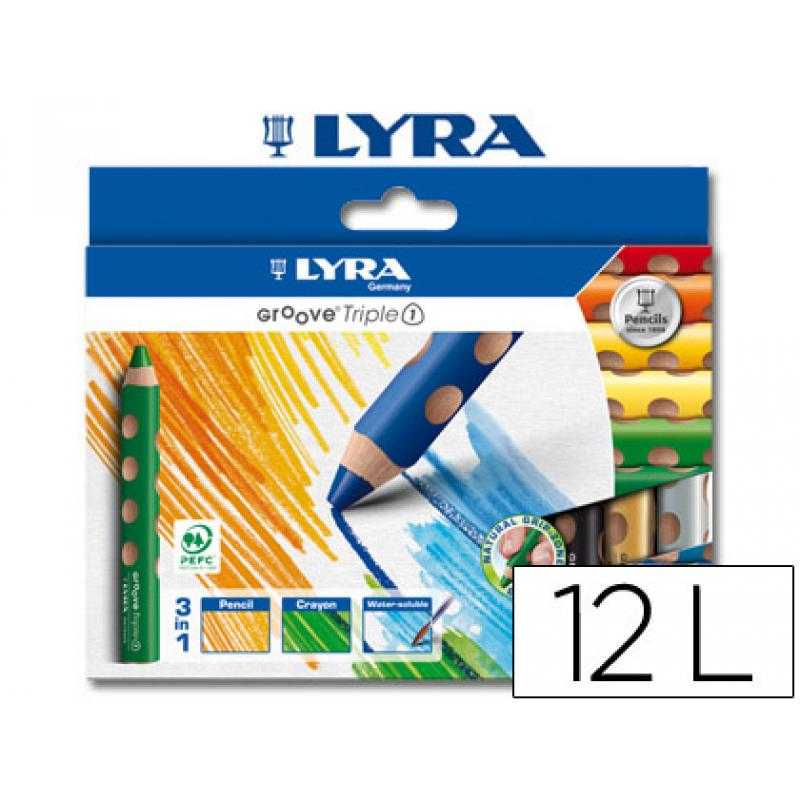 Lápices de colores acuarelable lyra groove tripletriangular minas 10mm caja de 12 colores
