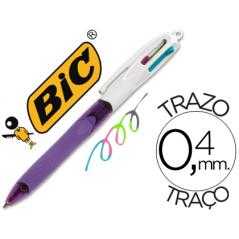 Bolígrafo bic cuatro colores con grip colores pastel punta 1 mm