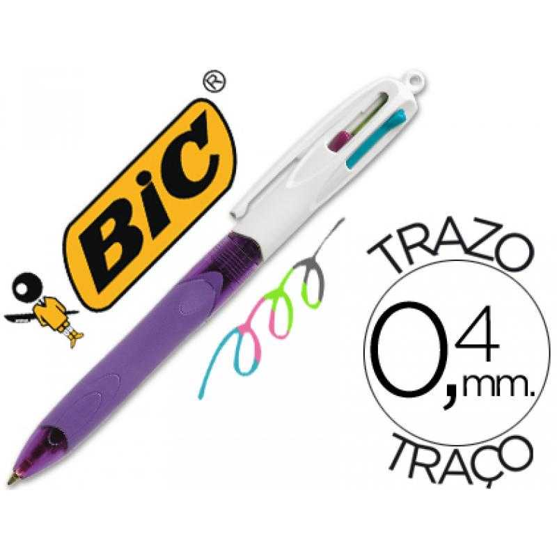 Bolígrafo bic cuatro colores con grip colores pastel punta 1 mm