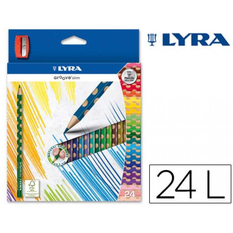 Lápices de colores lyra groove slim triangular minas de 3,3 mm caja de 24 colores + sacapuntas