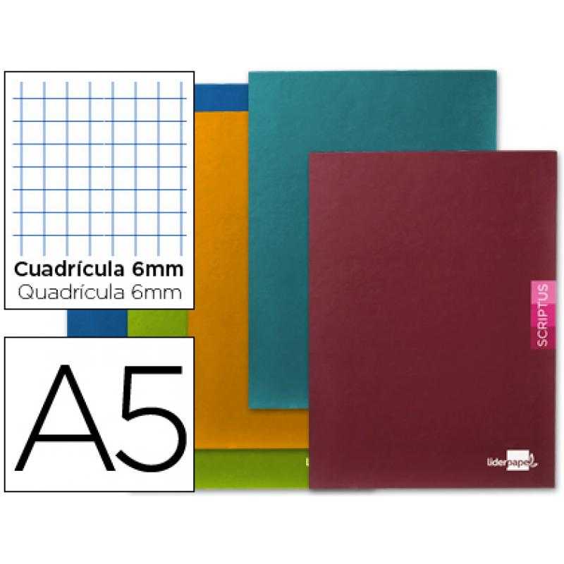 Libreta escolar liderpapel scriptus 48h din a5 cuadro 6 mm papel 90 gr sin margen