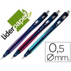 Portaminas liderpapel 0.5 mm con punta retráctil y sujecionde caucho colores surtidos