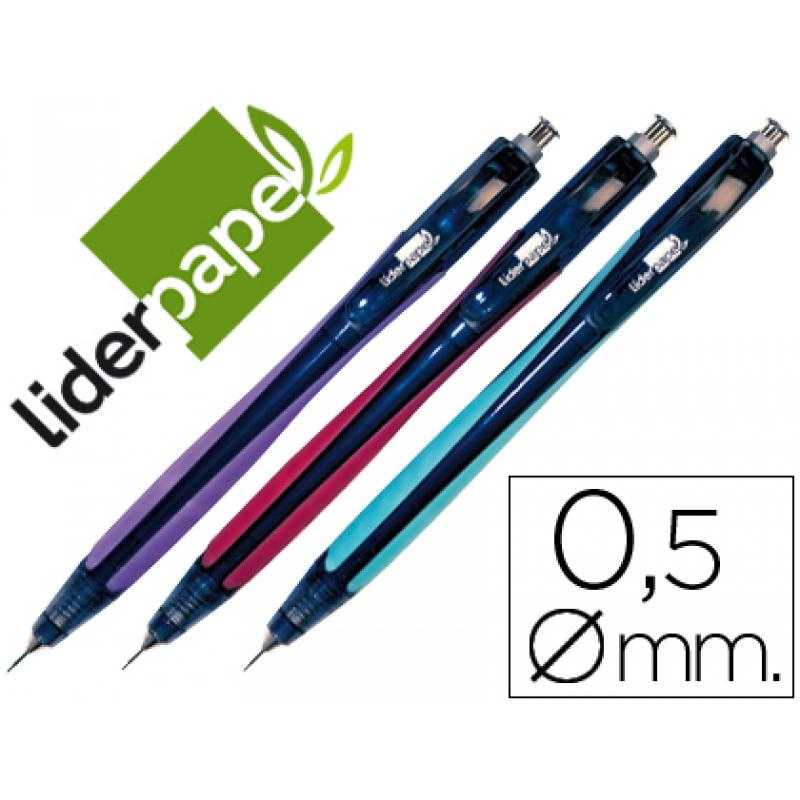 Portaminas liderpapel 0.5 mm con punta retráctil y sujecionde caucho colores surtidos