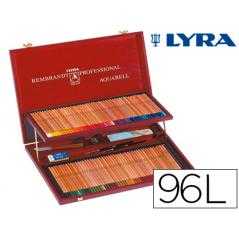 Lápices de colores lyra rembrandt acuarelable 96 colores estuche madera+lápiz negro+cuchilla+tabla