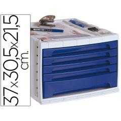 Fichero cajones de sobremesa q-connect 370x305x215 mm bandeja organizadora superior 5 cajones azul opaco