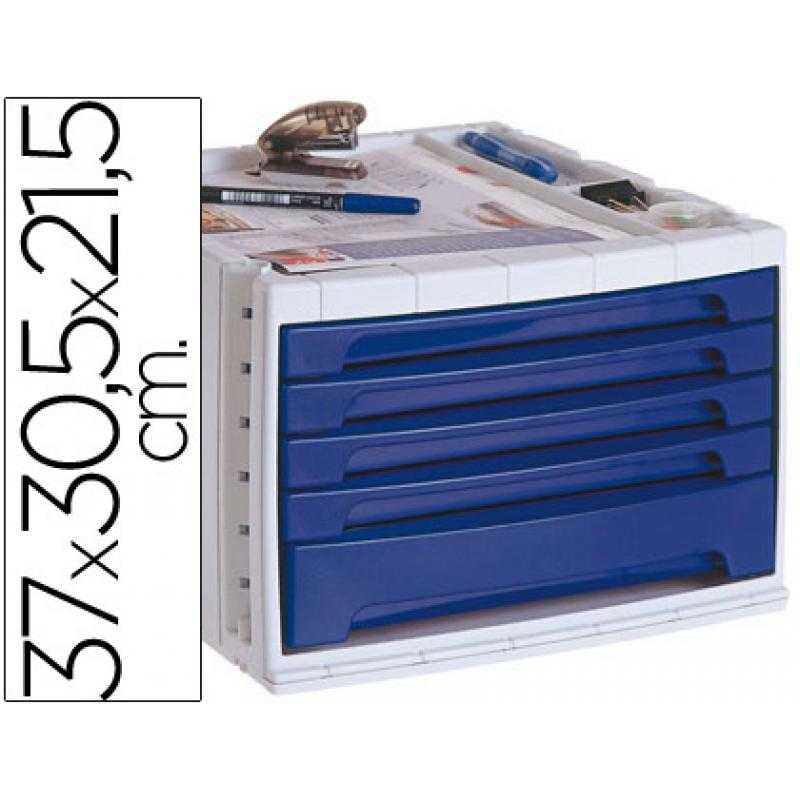 Fichero cajones de sobremesa q-connect 370x305x215 mm bandeja organizadora superior 5 cajones azul opaco